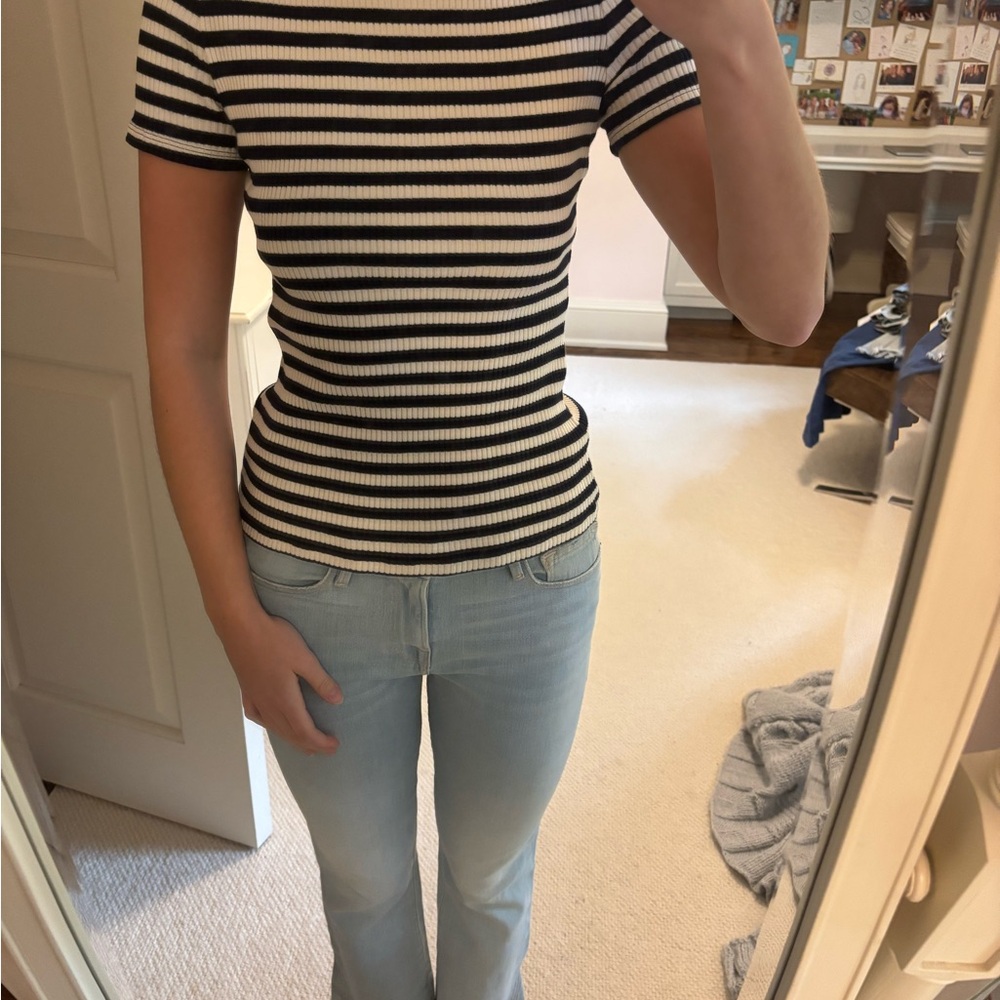 Theory Black and White Striped Top